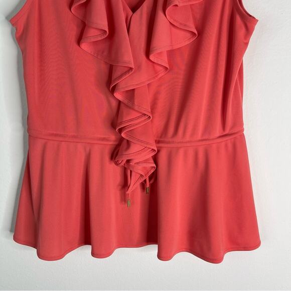 Ralph Lauren peach pink ruffle peplum stretchy preppy office top PM - Picture 3 of 6